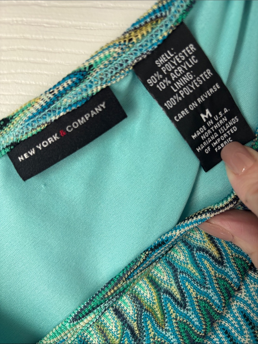 New York & Company Aqua and Teal Chevron Wrap Dress - Picture 2 of 3
